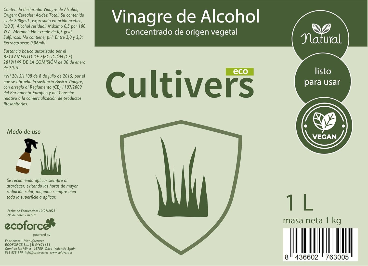 Alcool all'aceto pronto all'uso 2 Vinagre de alcohol listo uso - ficha